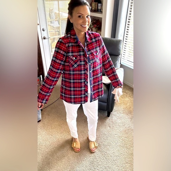 Original Weatherproof Red Blue White Cotton flannel Button Size XL - Picture 8 of 12